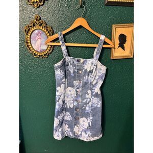 Gap Floral Denim Mini Dress Sz XS Buttons